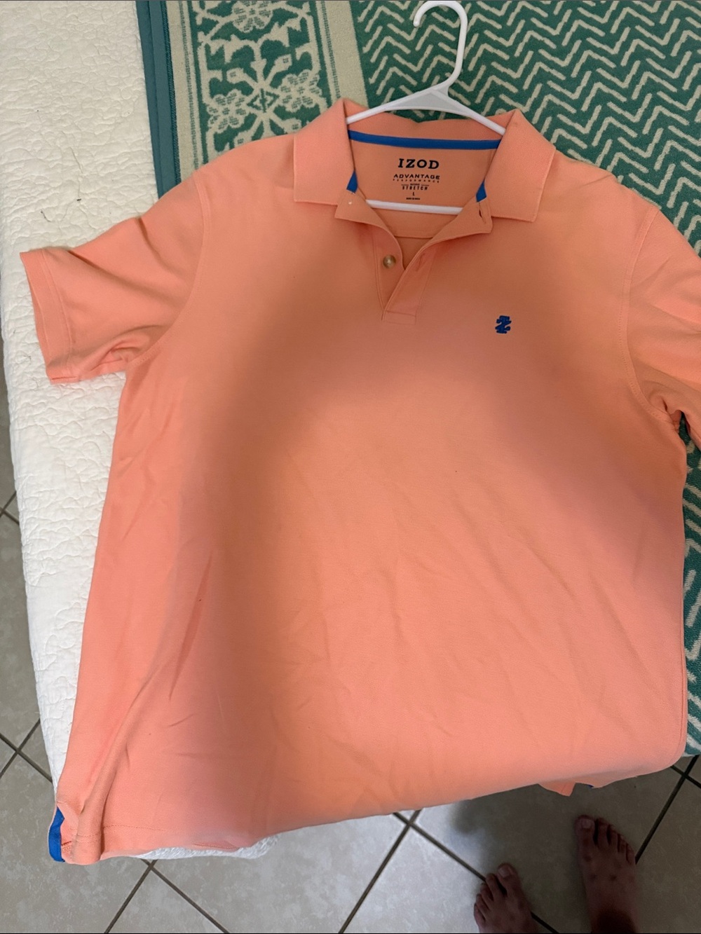 Izod Peach Polo with Blue Accent Stitching